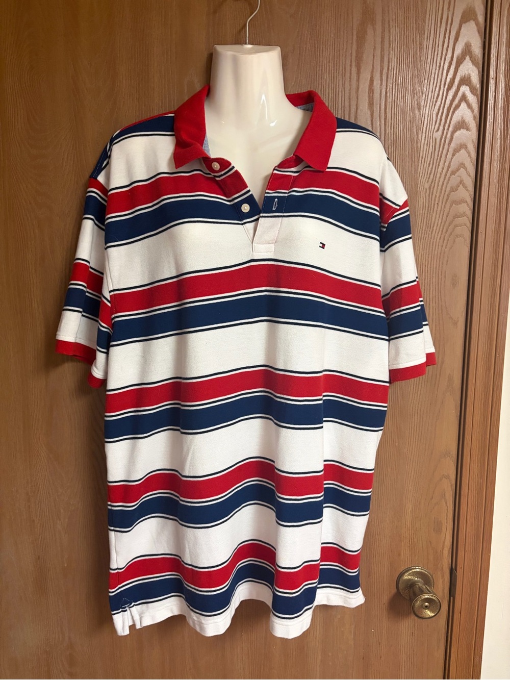 Tommy Hilfiger Red, White & Navy Horizontal Stripe Polo